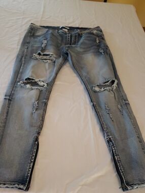 Fashion Nova Men's Light Blue Ripped Skinny Jeans Size 36